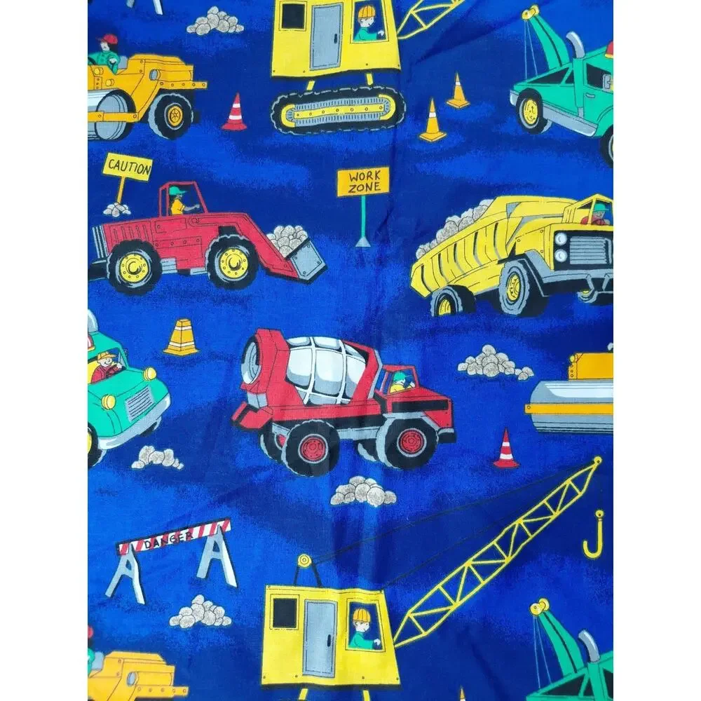 Vintage Fabric Traditions Work Zone Construction Trucks Fabric 1 YD Blue 1997
